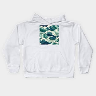 Ephemeral Crests: Hokusai Waves Reimagined Kids Hoodie